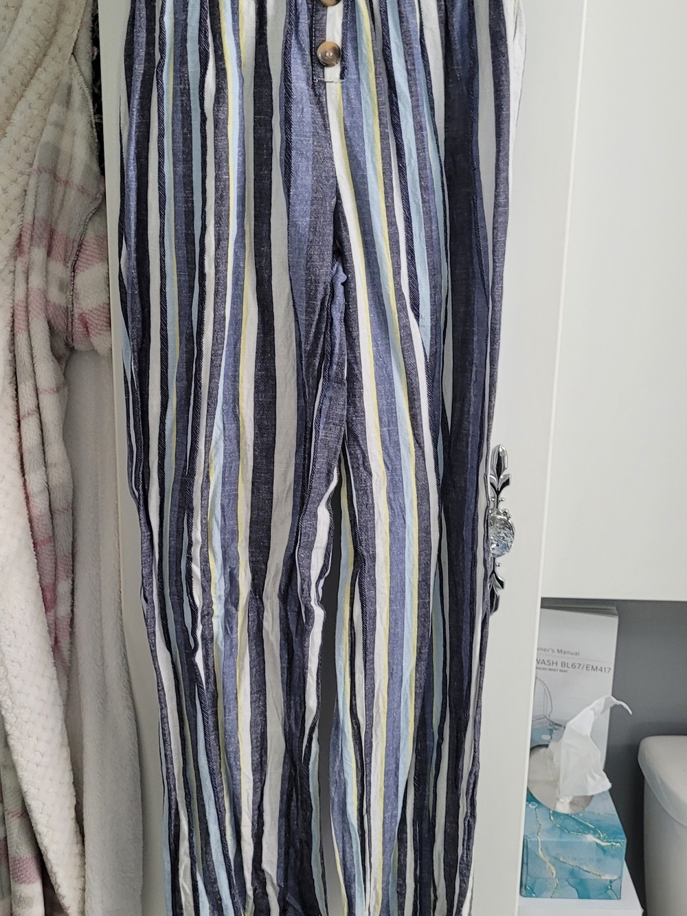 Striped Women's Relaxed Pants - Navy, White & Light Blue
